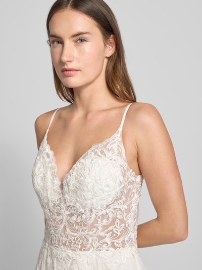 LUXUAR FASHION Bruidsjurk met bloemenmotief met kant Offwhite - 3