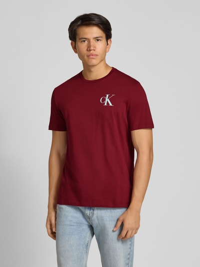 Calvin Klein Jeans T-shirt met labelprint Bordeaux - 4