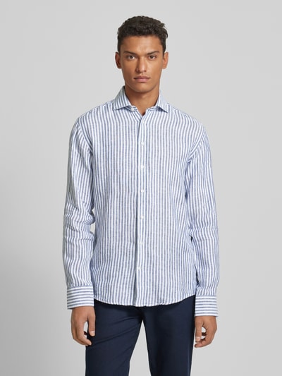 Bruun & Stengade Casual slim fit linnen overhemd met streepmotief, model 'SIDNEY' Blauw - 4