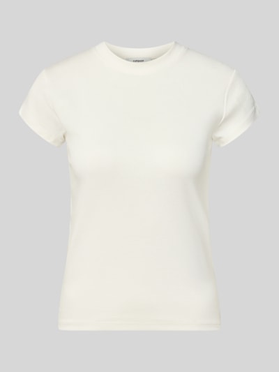 Produktfoto, T-Shirt mit Rundhalsausschnitt Modell 'EVERYDAY' von Topshop aus reiner Baumwolle, gerader Schnitt, weiße Farbe, glatte Textur, Rückenlänge bei Größe S 58 cm.