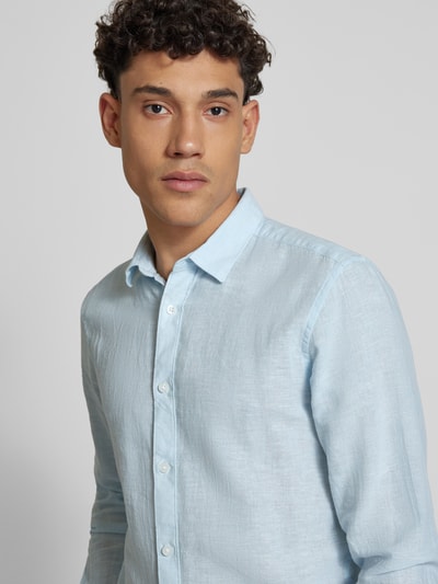 Only & Sons Slim Fit Leinenhemd mit Kentkragen Modell 'CAIDEN' Blau Melange 3