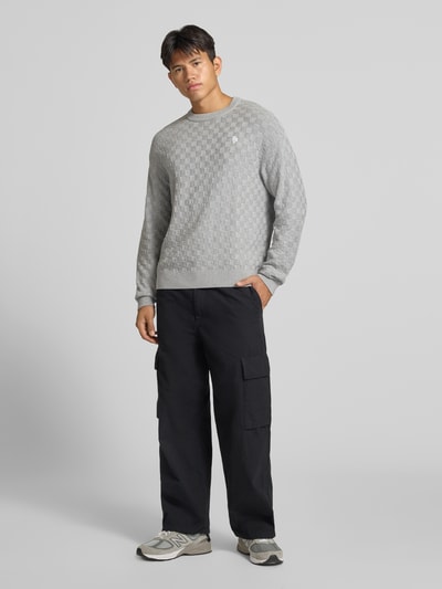 REVIEW Regular Fit Strickpullover aus reiner Baumwolle mit Label-Detail Hellgrau Melange 1