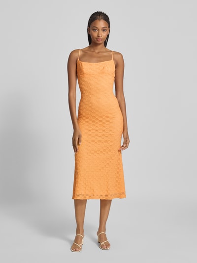 Bardot Midi-jurk met structuurmotief, model 'ADONI' Oranje - 4
