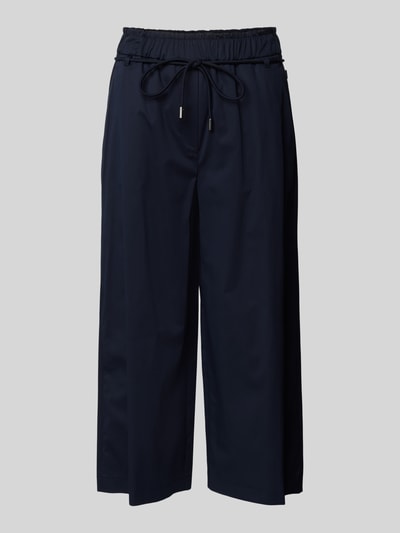 Produktfoto, Culotte mit elastischem Bund und Bindegürtel von Marc Cain in Dunkelblau, weites Bein, Baumwoll-Mix mit Viskose-Anteil.