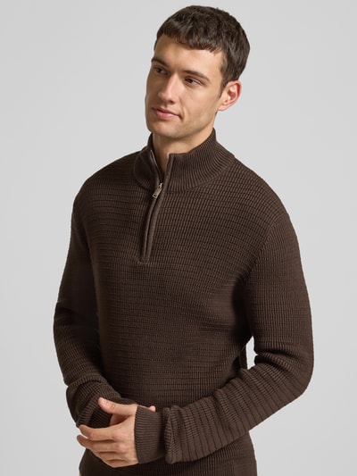 SELECTED HOMME Gebreide pullover met opstaande kraag, model 'THEO' Middenbruin - 3