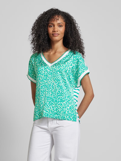 comma Casual Identity T-shirt met all-over motief Turquoise - 4