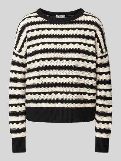 Jake*s Casual Strickpullover mit Lochmuster Black 2