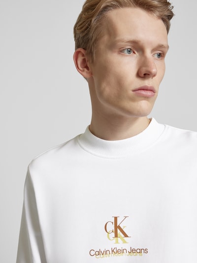 Calvin Klein Jeans Sweatshirt aus reiner Baumwolle  mit Stehkragen Offwhite 3