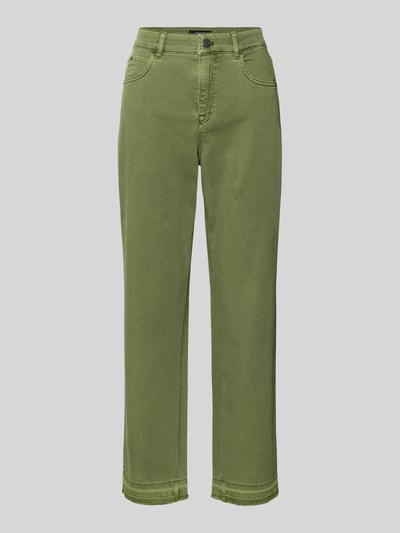 Produktfoto, Feminine Fit Jeans mit Fransen und Eingrifftaschen von Marc Cain in Grün, Baumwoll-Elasthan-Mix, gerade Form, strukturierte Oberfläche