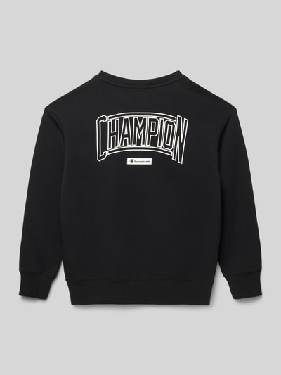 Produktfoto, Regular Fit Poloshirt mit V-Ausschnitt van CHAMPION, katoenmix, polokraag, v-hals, zwarte stof met wit logo op de rug