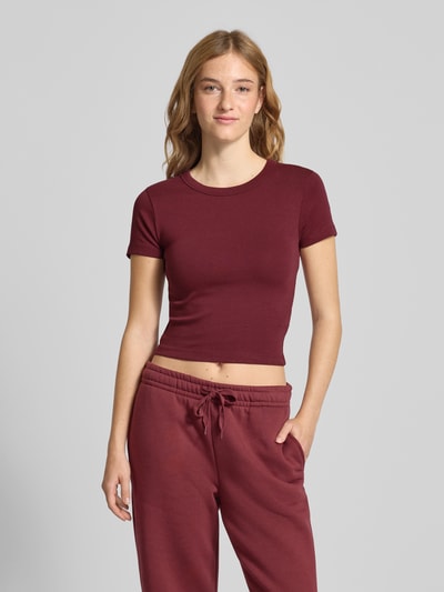 Gina Tricot T-shirt met geribde ronde hals Bordeaux - 4