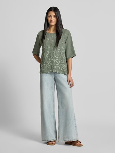 ZABAIONE Regular Fit Leinenbluse mit Stitchings Modell 'La44ura' Khaki 1