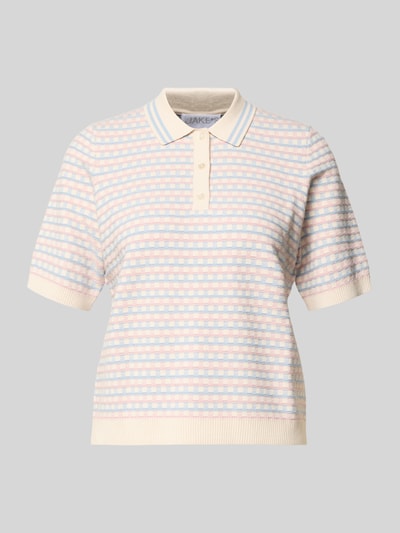 Productfoto, Strickshirt aus Viskose-Mix mit Polokragen van Jake*s Collection, regular fit, pastelkleurige strepen, knoopsluiting, ribboorden