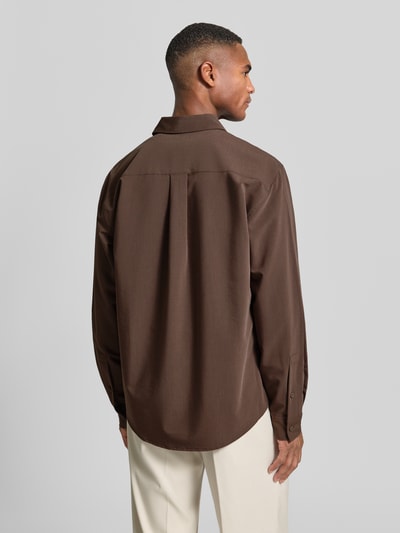 JAKE*S STUDIO MEN Regular fit vrijetijdsoverhemd met kentkraag en borstzakken Chocoladebruin - 5