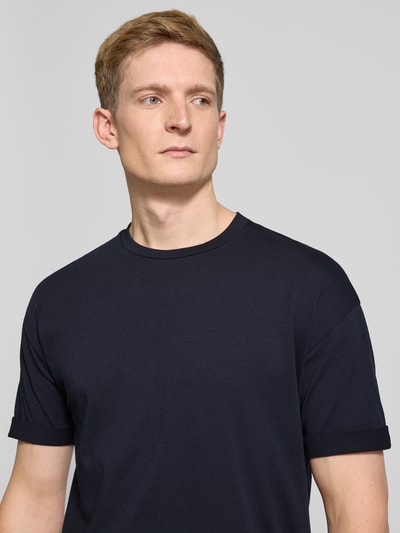 Drykorn T-shirt met geribde ronde hals, model 'THILO' Marineblauw - 3