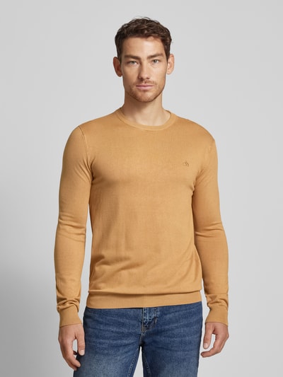 Scotch & Soda Sweter z dzianiny z wyhaftowanym logo model ‘CORE’ Camel 4