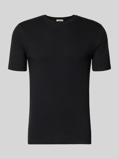 Produktfoto, schwarzes T-Shirt mit Rundhalsausschnitt Modell 'ENIL' von Drykorn, reine Baumwolle, Slim Fit, glatte Struktur.