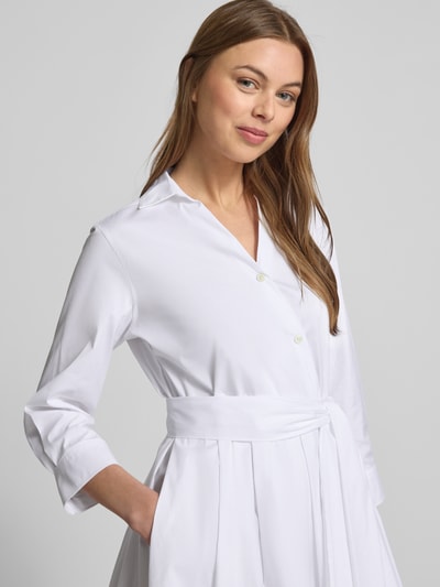 0039 Italy Knielanges Hemdblusenkleid mit Bindegürtel Modell 'JULE' Weiss 3