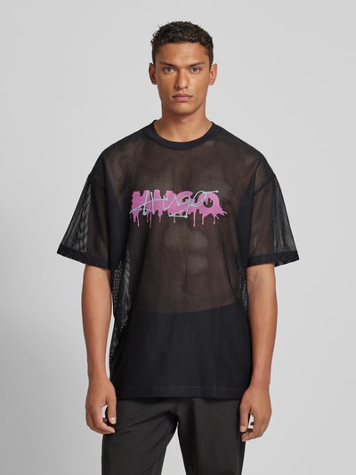 HUGO T-Shirt mit Label-Print Modell 'Dstaros' Black 4