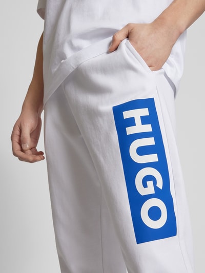 Hugo Blue Spodnie dresowe o kroju regular fit z nadrukiem z logo model ‘Nuram’ Biały 3