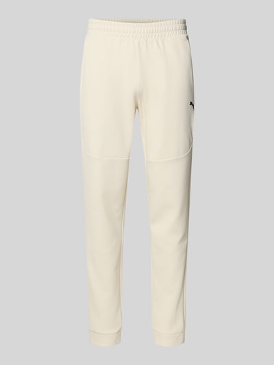 Produktfoto, Regular Fit Sweathose mit Logo-Print Modell 'Pumatech' von PUMA PERFORMANCE, Herren, Baumwoll-Mix, cremefarben, elastischer Bund, Eingrifftaschen, elastische Beinabschlüsse, Innenbeinlänge 78 cm.