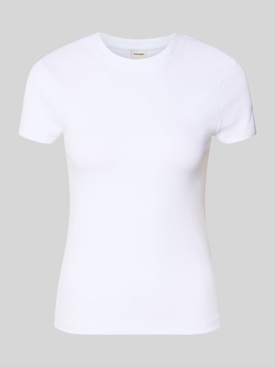Produktfoto, Cropped T-Shirt mit Rundhalsausschnitt von Stefanel, Damen T-Shirt in Weiß, Baumwoll-Mix mit Stretch-Anteil, Slim-Fit, Feinripp