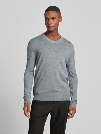 Christian Berg Men Gebreide pullover met V-hals Lichtgrijs gemêleerd - 8