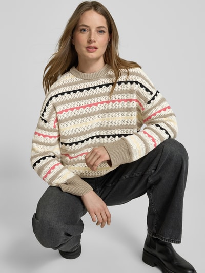 Jake*s Casual Strickpullover mit Lochmuster Mud 3