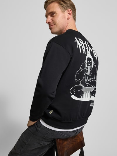 WOODBIRD Sweatshirt met labelprint, model 'Cane' Zwart - 3