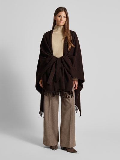 MaxMara Leisure Poncho aus Woll-Mix mit Label-Stitching Modell 'MARTORA' Hellbraun 4