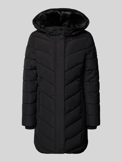 Produktfoto, czarna kurtka 'Jacke mit abnehmbarer Kapuze' od NAUTGÅRD z prostym krojem, odpinanym kapturem i kieszeniami na zamek błyskawiczny, dzianinowe zakończenia rękawów, długość tyłu w rozmiarze S: 85 cm, szerokość ramion w rozmiarze S: 43 cm, szerokość w rozmiarze S: 48 cm, długość rękawów w rozmiarze S: 48 cm