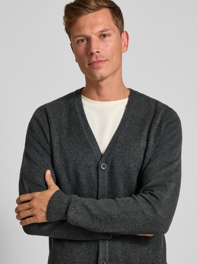 Casual Friday Slim fit gebreid jack met V-hals, model 'Heine' Donkergrijs - 3