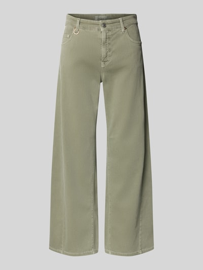Productfoto, Wide Leg Jeans in 5-pocket-design model 'ORIA' van Cambio in verkort fit, katoenmix met stretch, knoop- en ritssluiting, kleur olijfgroen.