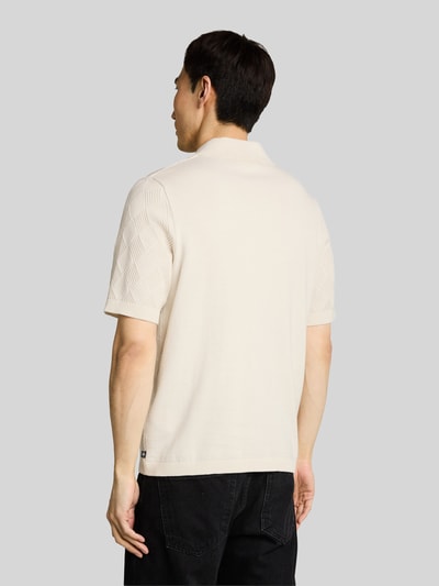 Tom Tailor Regular Fit Poloshirt aus reiner Baumwolle in Strickoptik Offwhite Melange 5