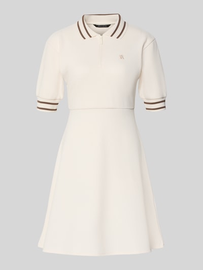 Productfoto, Minikleid mit Polokragen und Logo-Stitching van ARMANI EXCHANGE in crèmekleur, tailliert, korte rits, viscosemix, bruine accenten