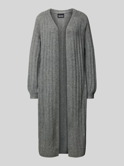 Pieces Loose Fit Long-Cardigan mit Wollanteil in geripptem Design Modell 'MAGGY' Graphit 2