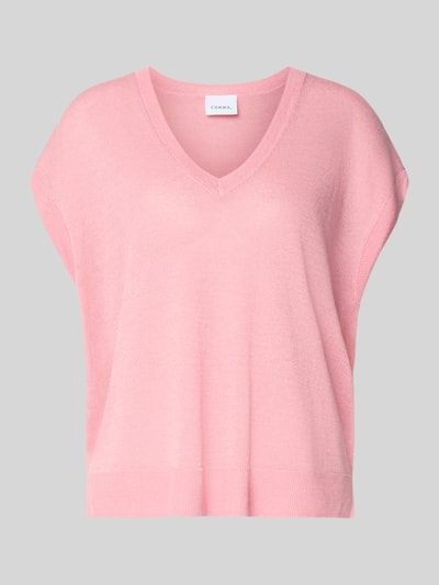 Produktfoto, Strickshirt aus Leinen-Mix mit V-Ausschnitt von Comma, Damen, Relaxed-Fit, Kappärmel, rosa Farbton, glatte Textur