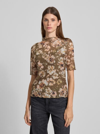 Zero T-shirt o kroju slim fit ze stójką i zrolowanym brzegiem Khaki 4