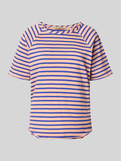 Produktfoto, Regular Fit T-Shirt mit Rundhalsausschnitt von Smith and Soul, Damen T-Shirt aus Reine Baumwolle, Rollsaum, Rückenlänge 55 cm, orange-blau gestreift