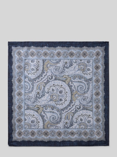 Produktfoto, Einstecktuch mit Seiden-Anteil Modell 'Paisley' von Verugia, rechteckige Passform, Allover-Paisley-Print, Baumwoll-Mix, blau-grau gemustert