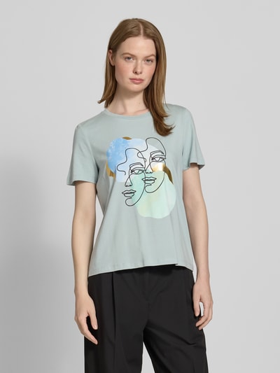 Vero Moda T-shirt o kroju comfort fit z mieszanki bawełny model ‘DIFACEY’ Trzcinowy 4