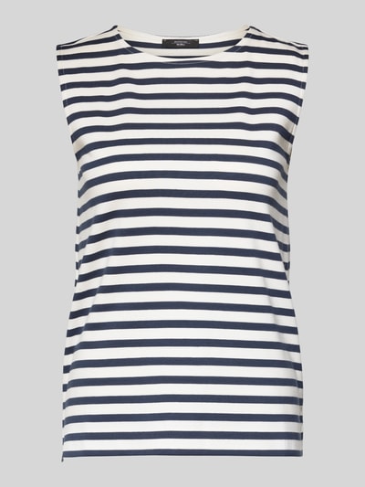 Produktfoto, Regular Fit Tank-Top aus reiner Baumwolle Modell 'MULTIH' von Weekend Max Mara, Optik: unifarben, Muster: gestreift, Materialverarbeitung: Jersey, Farbkombination aus Dunkelblau und Weiß, glatte strukturierte Oberfläche.