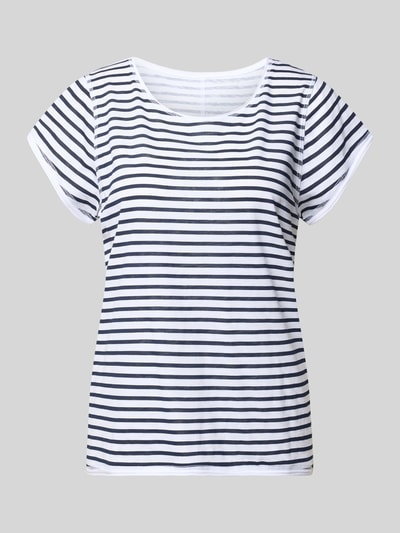 Produktfoto, T-Shirt mit Streifenmuster und Rundhalsausschnitt von Christian Berg Woman, biała bawełna organiczna, krój regular fit, paski
