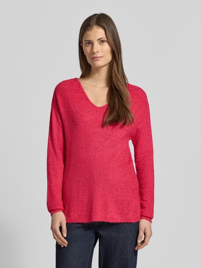 VERO MODA Regular Fit Pullover mit V-Ausschnitt Modell 'CREWLEFILE' Neon Pink 4