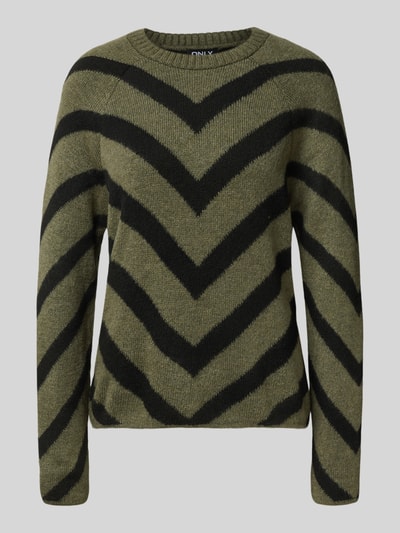 Only Regular Fit Strickpullover mit Streifenmuster Modell 'ELIZA' Oliv Melange 2