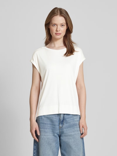 OPUS T-shirt met geribde ronde hals, model 'Sestern' Offwhite - 4