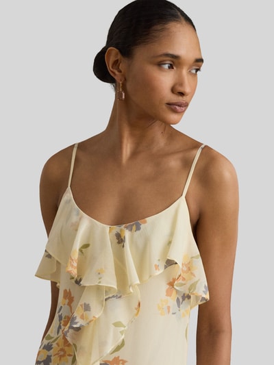 Lauren Ralph Lauren Fit and Flare Abendkleid mit Spaghettiträgern und Volants Ecru 3
