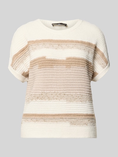 Produktfoto, Strickshirt mit Kappärmeln und Rundhalsausschnitt van monari, dames, viscosemix met linnen, recht model, labeldetail, ruglengte maat 36: 57 cm