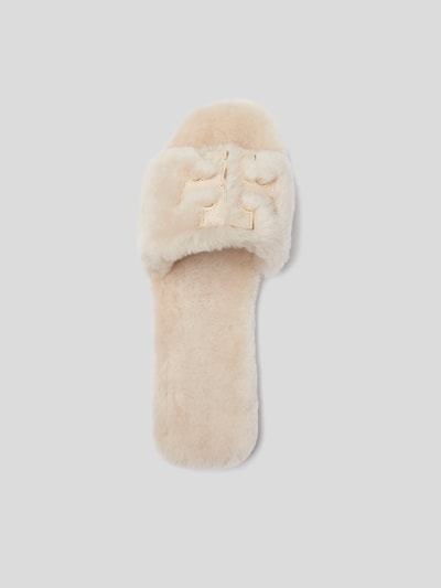 Tory Burch Pantoletten mit Fellbesatz Ecru 6