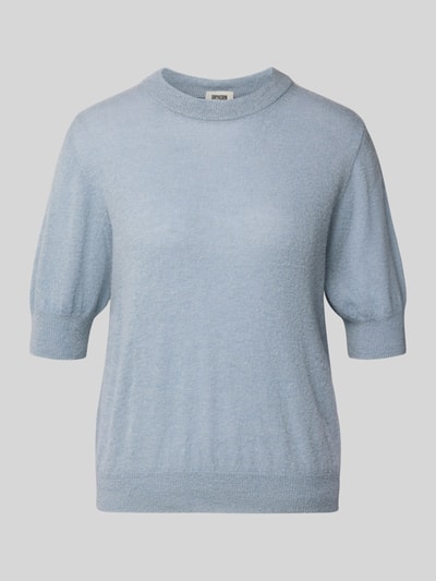 Produktfoto, lichtblauwe gebreide pullover uit alpacamix met wol, ronde hals, 1/2-mouwen, regular fit, model 'SANIDY' van Drykorn